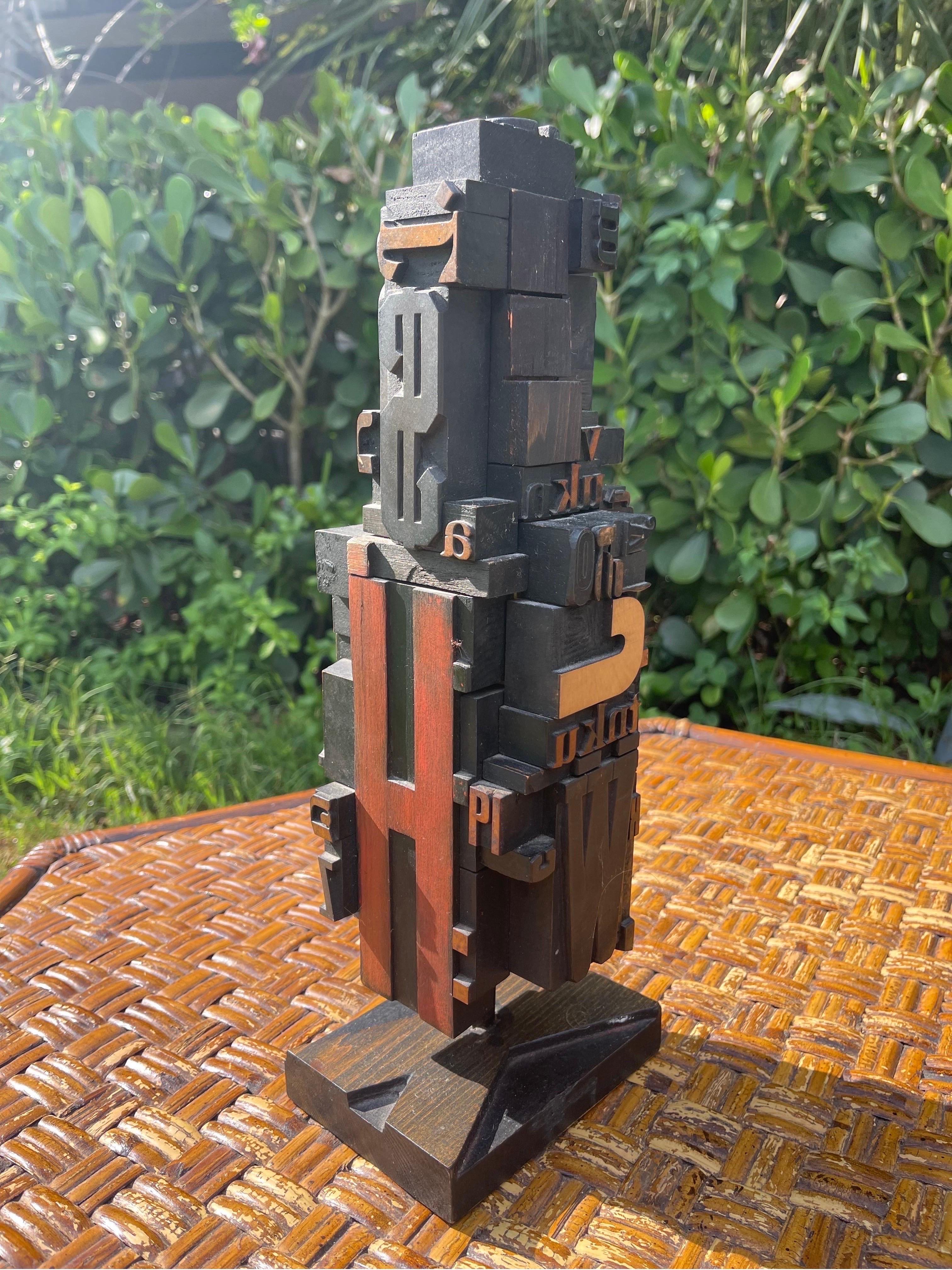John Myracle Wood Printing Block Assemblage Sculpture In Good Condition In Jensen Beach, FL