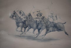 Three Polo Players On The Field 1948 Lithograph