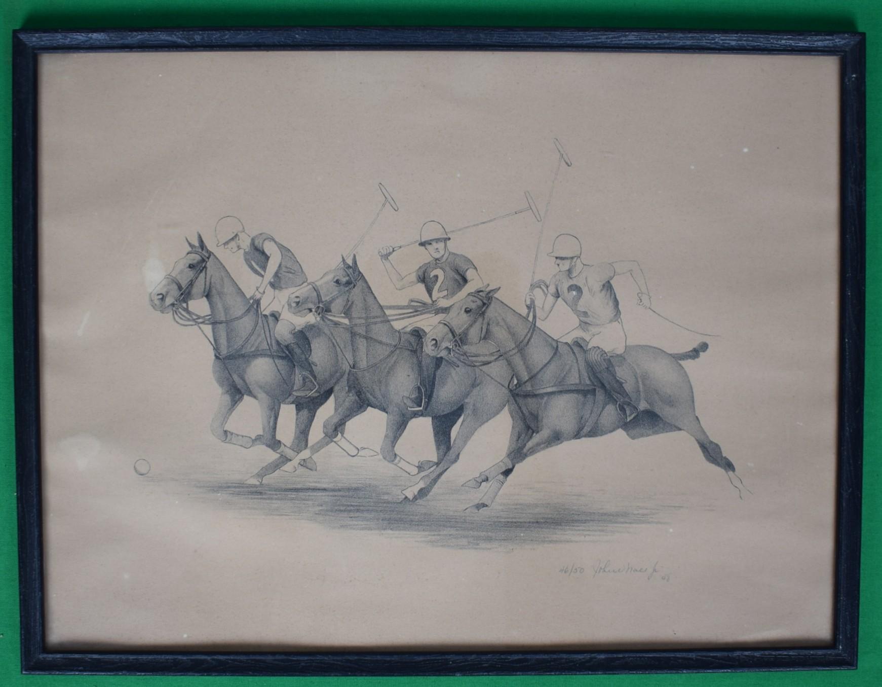 Three Polo Players On The Field 1948 Lithograph