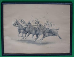 Three Polo Players On The Field 1948 Lithograph