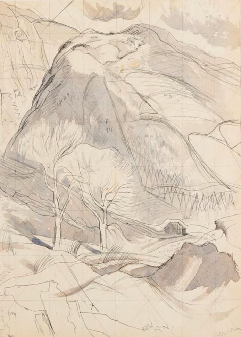 Paisaje de montaña, pintura a pluma y tinta de John Nash 1893-1977, hacia 1950

Más información:
Técnica: Pluma y tinta, con otro verso a pluma y tinta con acuarela
29 x 21 cm
11 3/8 x 8 1/4 in
Firmado

Ettrick Forest, una extensa zona de páramos