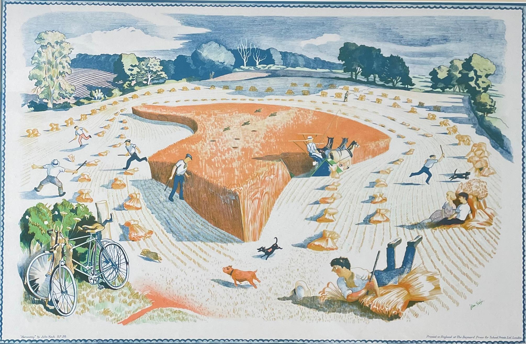 John Nash RA - Harvesting - Schools Print - Lithographie britannique du 20e siècle en vente 1