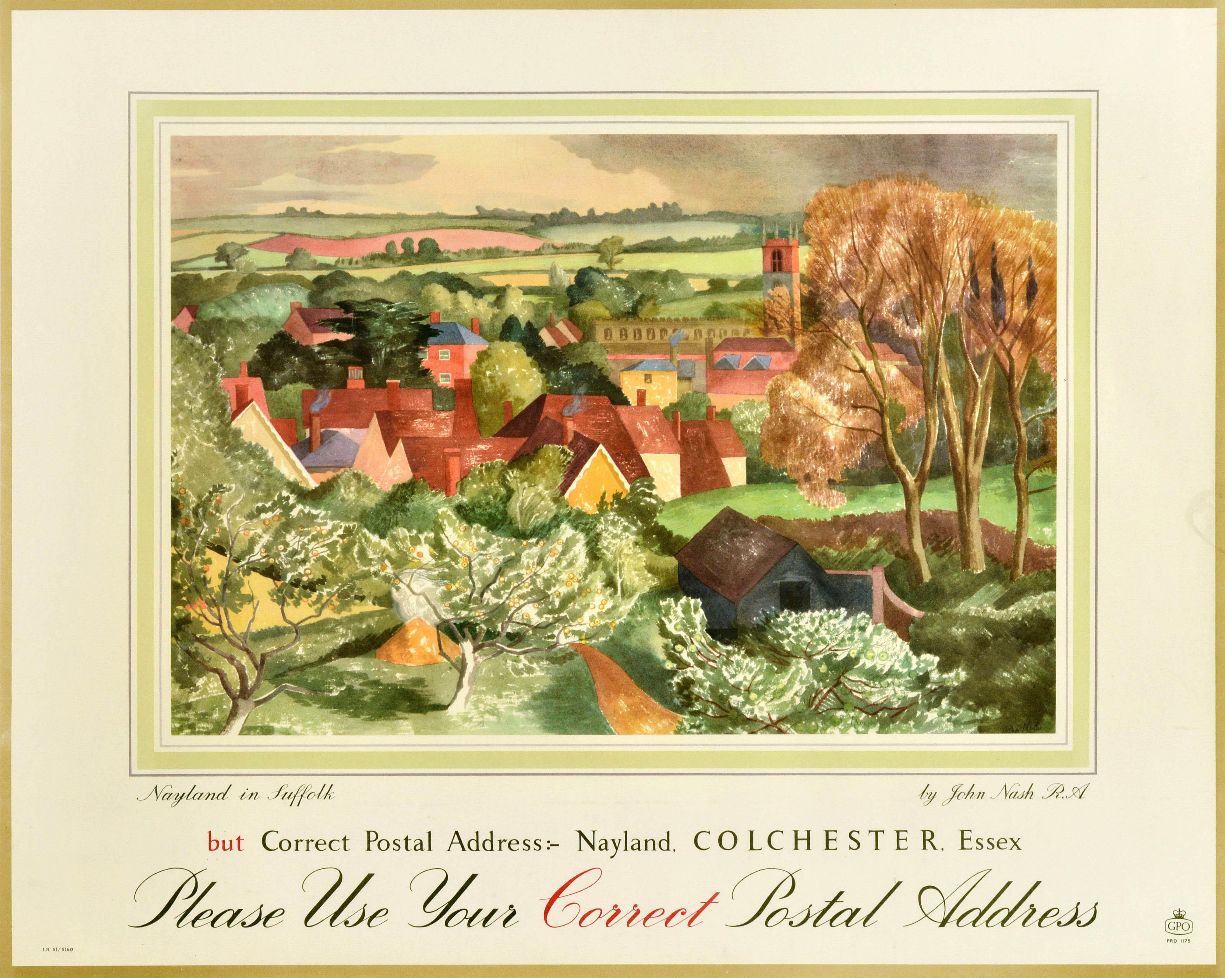 Print John Nash - Affiche publicitaire vintage d'origine de la poste de Nayland Suffolk Colchester Essex