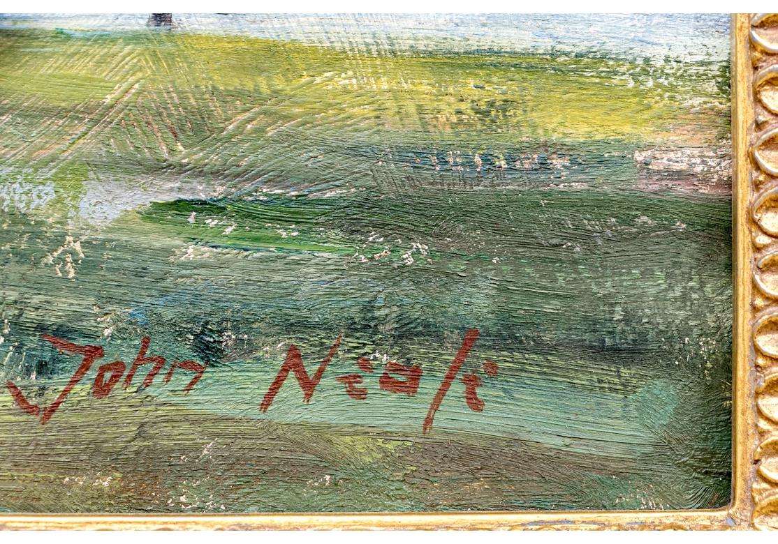 John Neale (inglese, nato nel XX secolo) Olio su tavola firmato, Paesaggio estivo in vendita 6