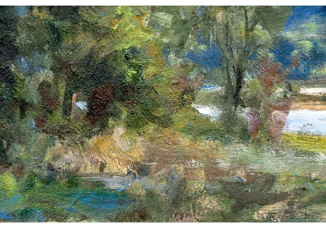 John Neale (inglese, nato nel XX secolo) Olio su tavola firmato, Paesaggio estivo in vendita 7