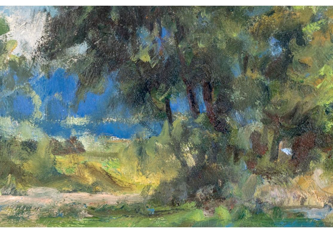 John Neale (inglese, nato nel XX secolo) Olio su tavola firmato, Paesaggio estivo In condizioni discrete in vendita a Bridgeport, CT
