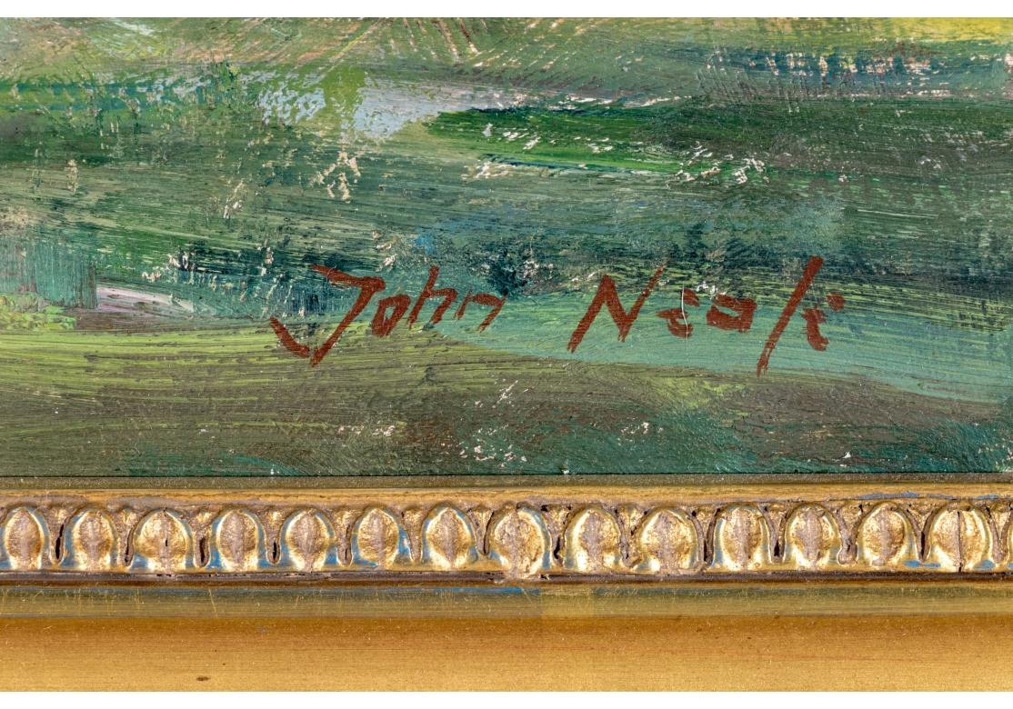 John Neale (inglese, nato nel XX secolo) Olio su tavola firmato, Paesaggio estivo in vendita 1