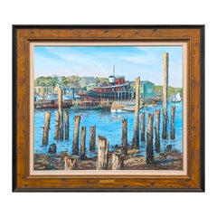 "Arnold's Wharf" Naturalistic Shore Side Ship Dock Coastal Landscape Painting