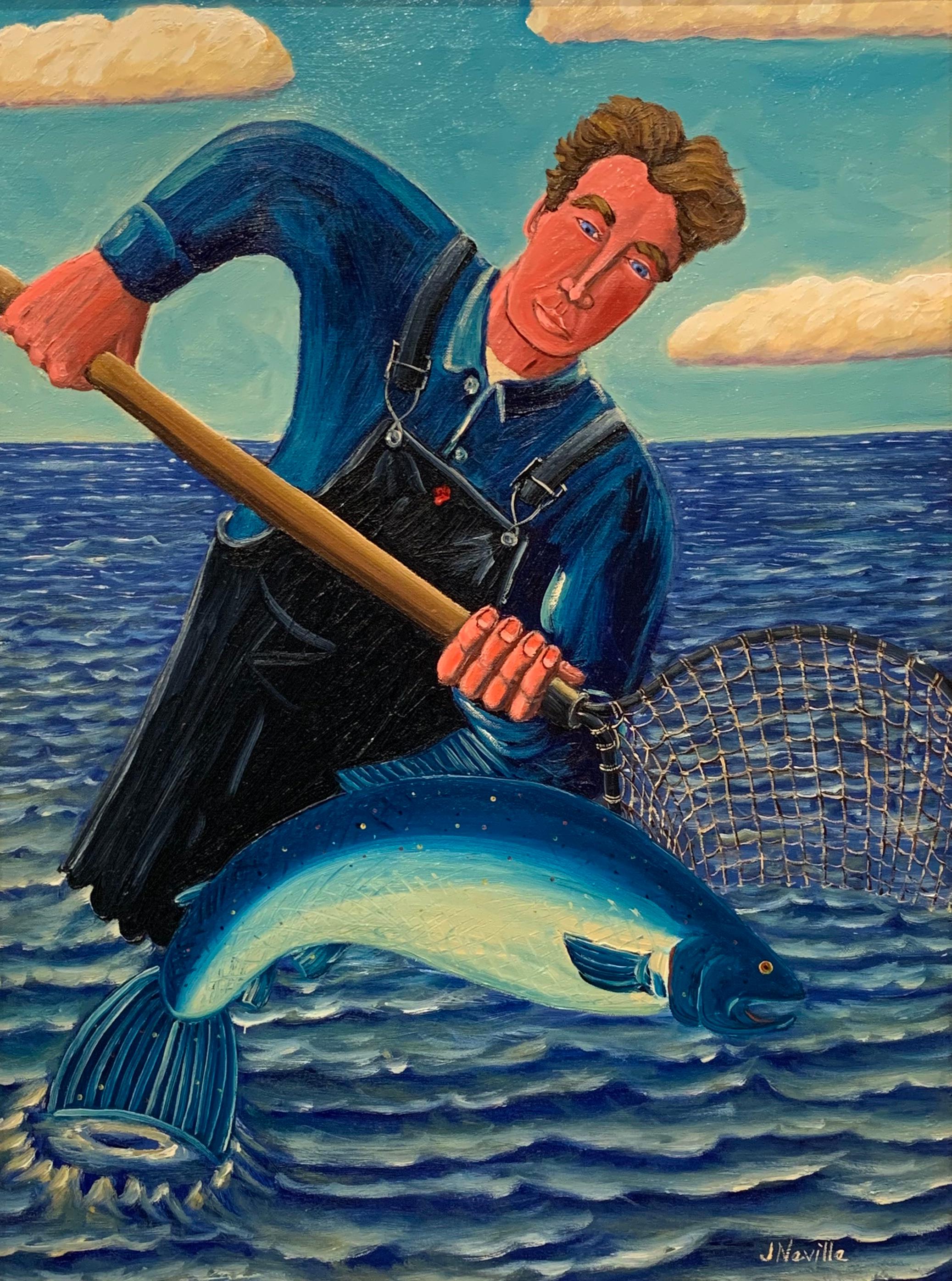 John Neville A Boy And His Fish Oil Painting By John Neville