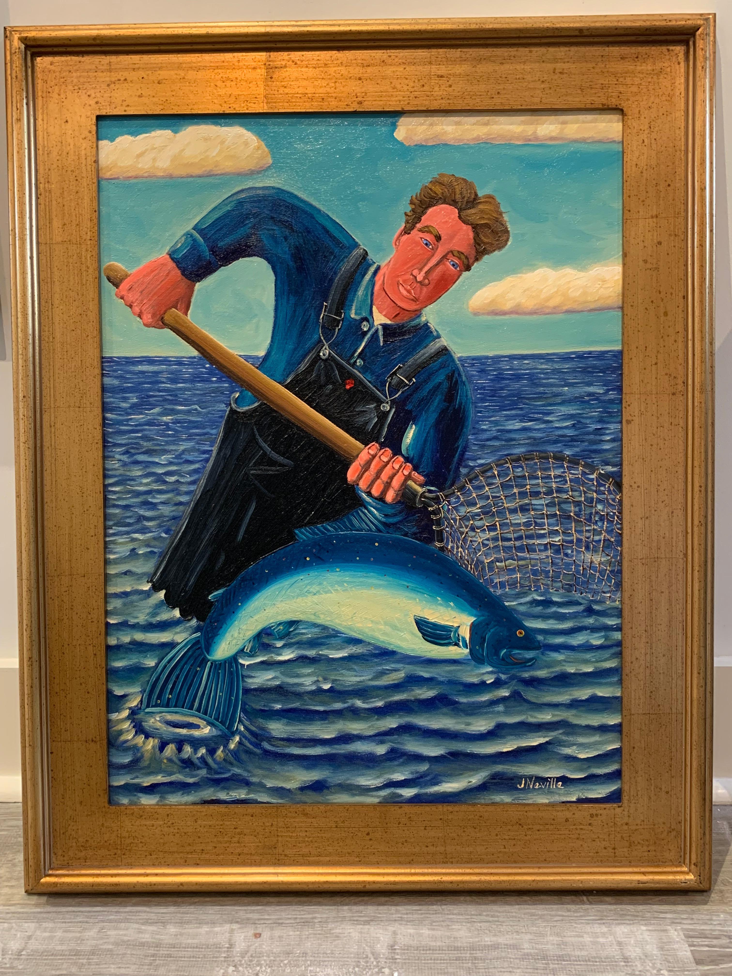 A Boy and His Fish, oil painting by John Neville