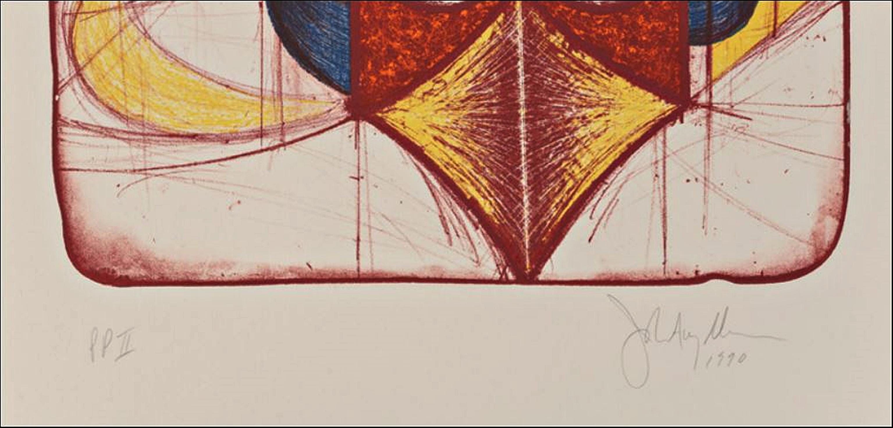 FarbDoppelfarbige, signierte und annotierte geometrische abstrakte Skulptur-Lithographie PP2 (Geometrische Abstraktion), Print, von John Newman