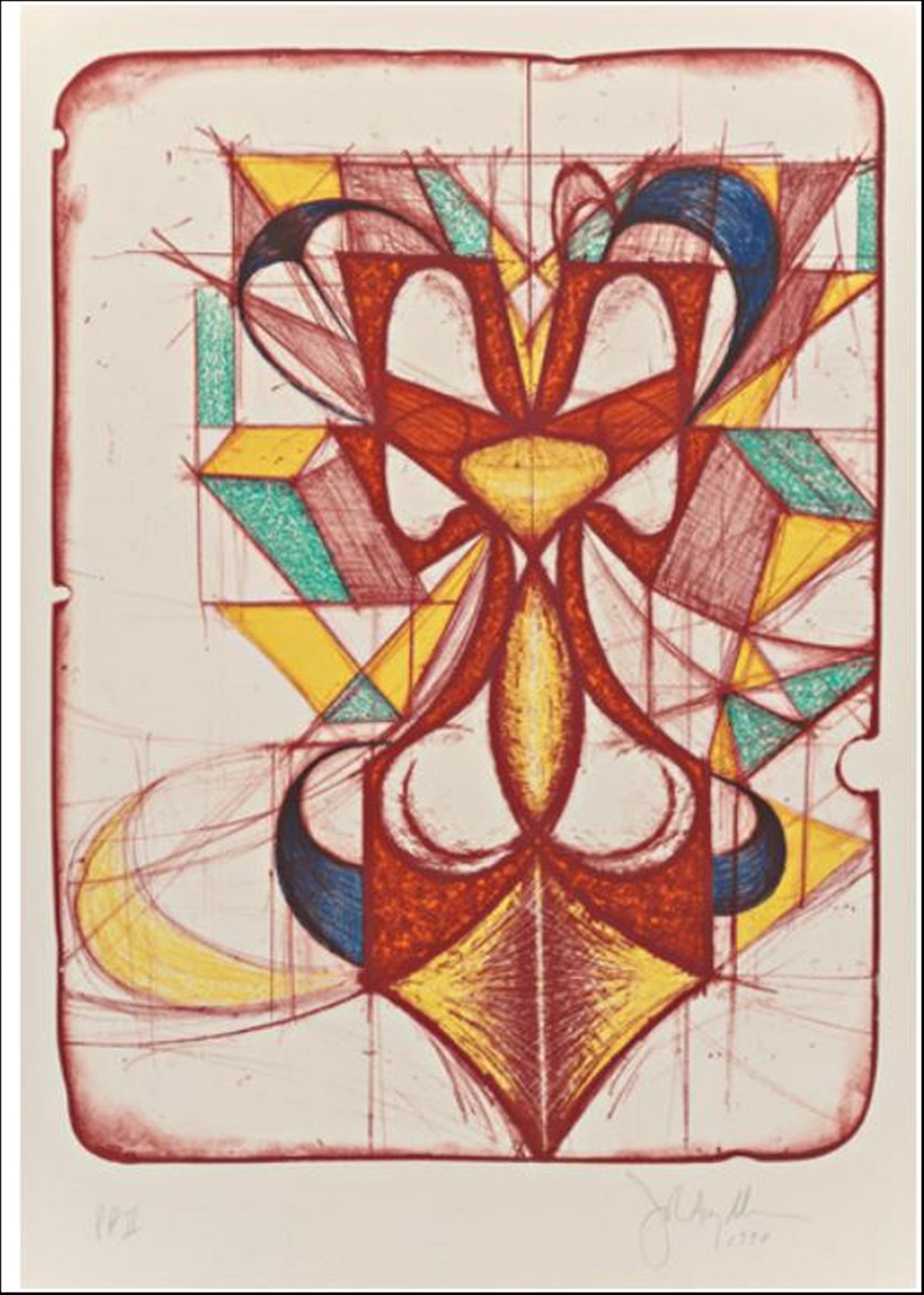 FarbDoppelfarbige, signierte und annotierte geometrische abstrakte Skulptur-Lithographie PP2 – Print von John Newman