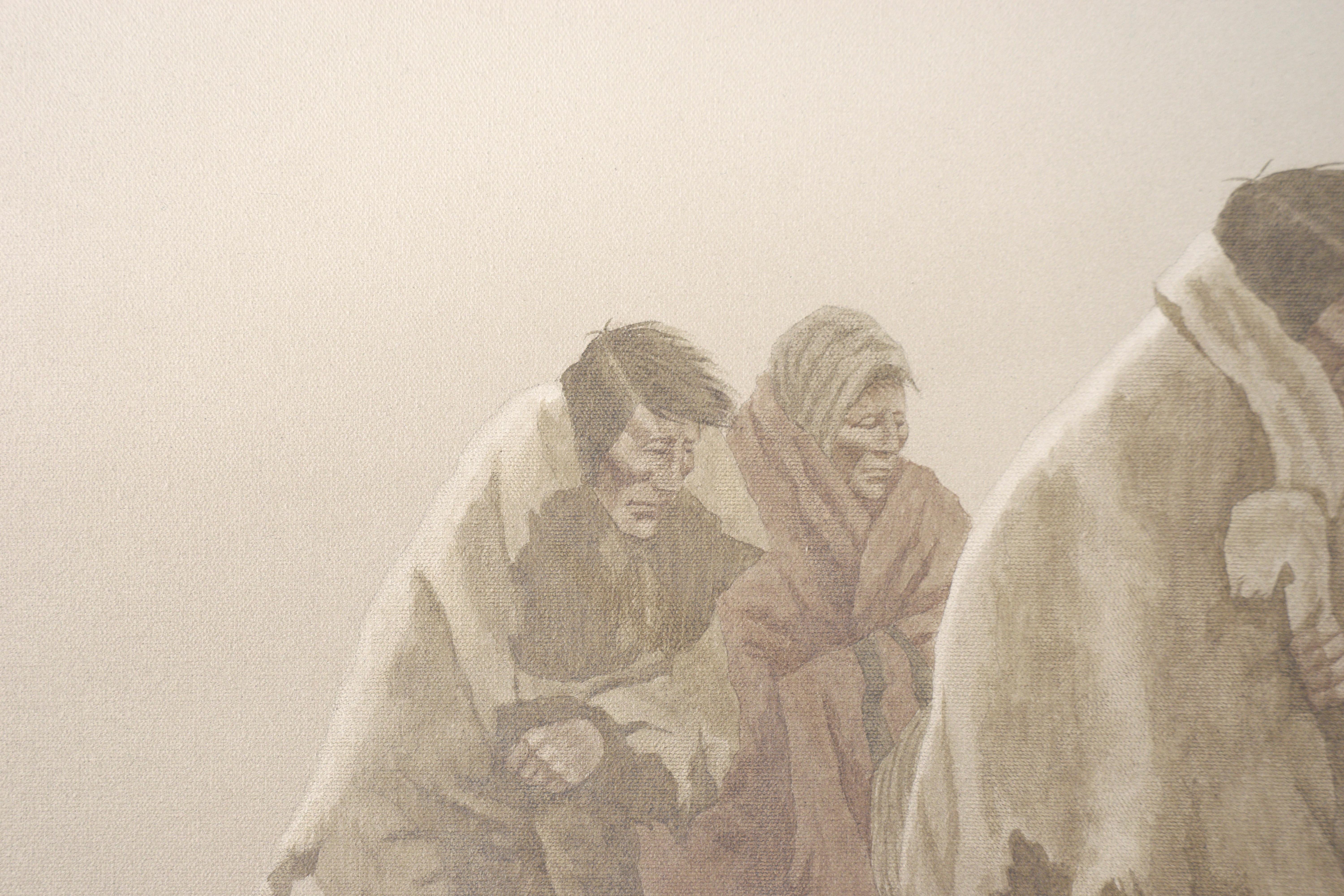Die Reise des harten Winters (Beige), Figurative Painting, von John Nicholas Pace