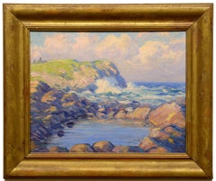 "Gull Pond and Blackhead, Monhegan, "John Haapanen, Impressionist oil, Maine