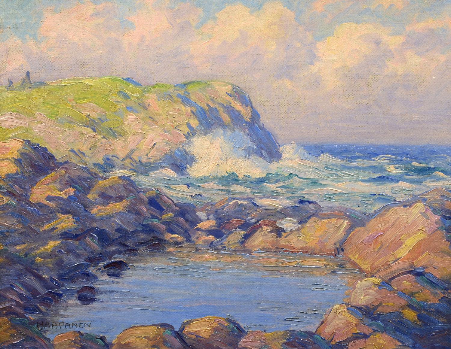 John Nichols Haapanen Landscape Painting - "Gull Pond and Blackhead, Monhegan, "John Haapanen, Impressionist oil, Maine