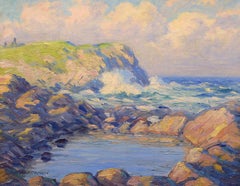 "Gull Pond and Blackhead, Monhegan, "John Haapanen, Impressionist oil, Maine