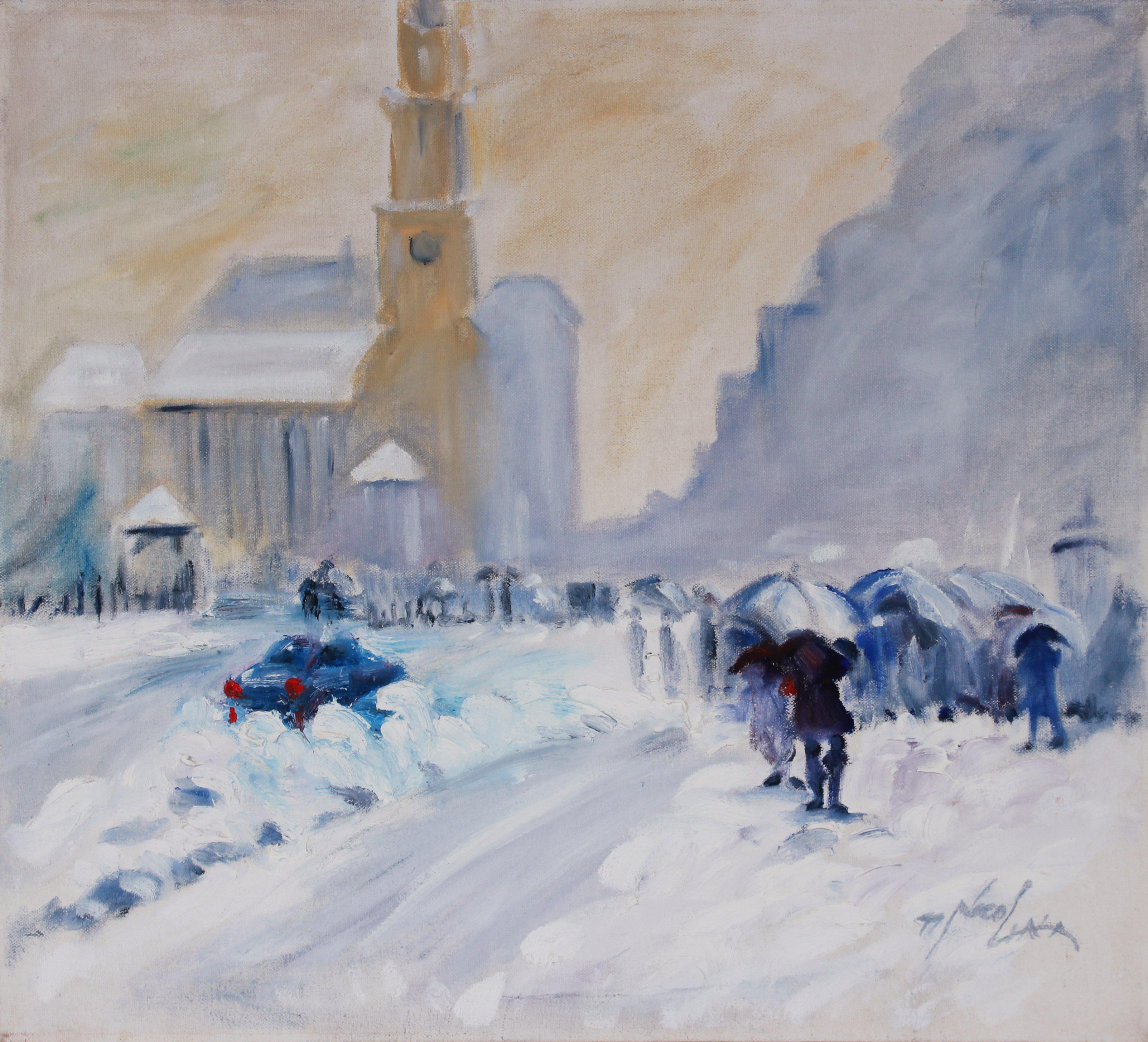 John Nicolini Figurative Painting - Expressionist Winter Scene 1999 Oil Painting
