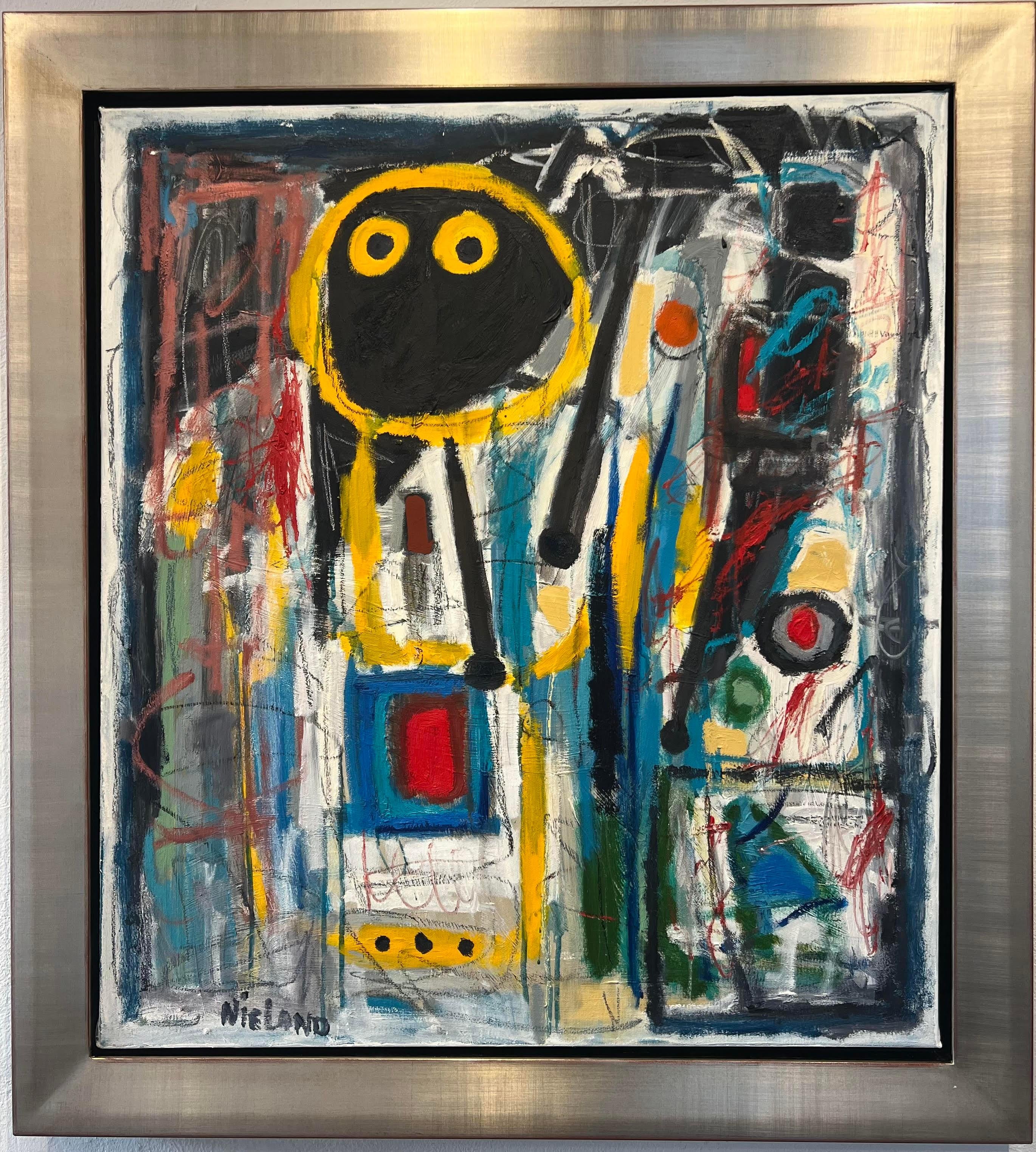 Hommage a Miro Oil Painting on Canvas Abstract Figurative Colorful In Stock 