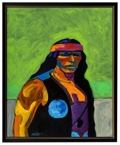 Vintage Apache IV John Nieto Acrylic Painting On Canvas
