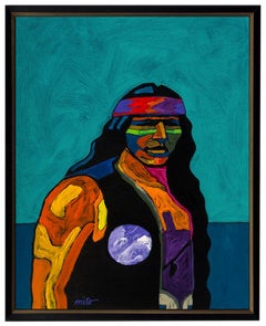 Vintage Apache I John Nieto Acrylic Painting On Canvas
