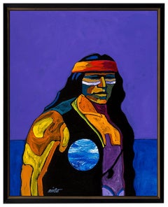 Vintage Apache III John Nieto Acrylic Painting On Canvas