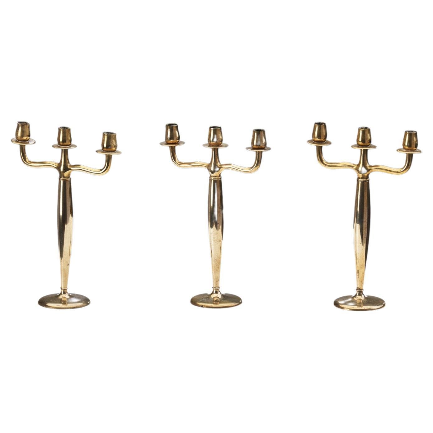 John Norelius Trio of Dirigold Art Nouveau Candelabras for AB Alco, Sweden 1920s For Sale