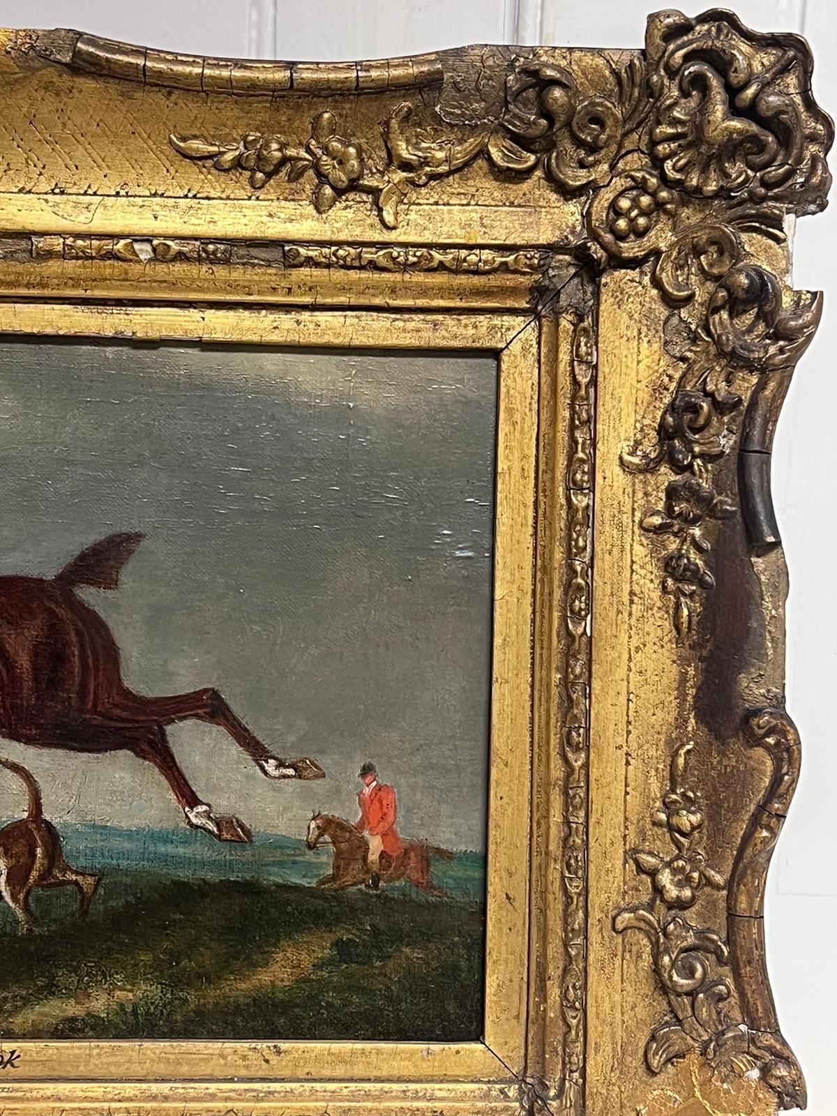 Peinture à l'huile anglaise du 18ème siècle représentant la chasse à la renard et un cadre doré - Victorien Painting par John Nost Sartorius
