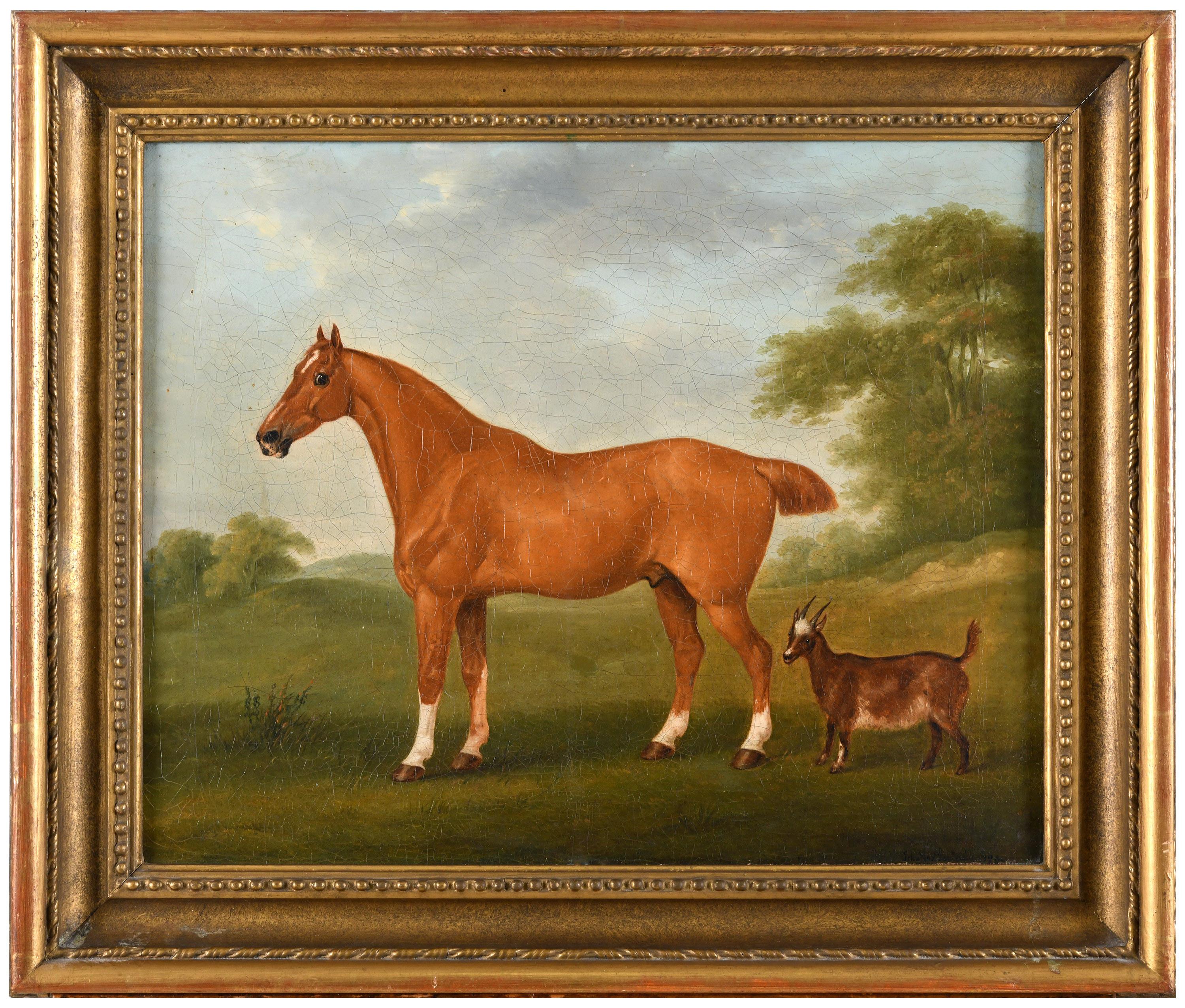 John Nost Sartorius Portrait Painting - A chestnut horse and a goat in a landscape 