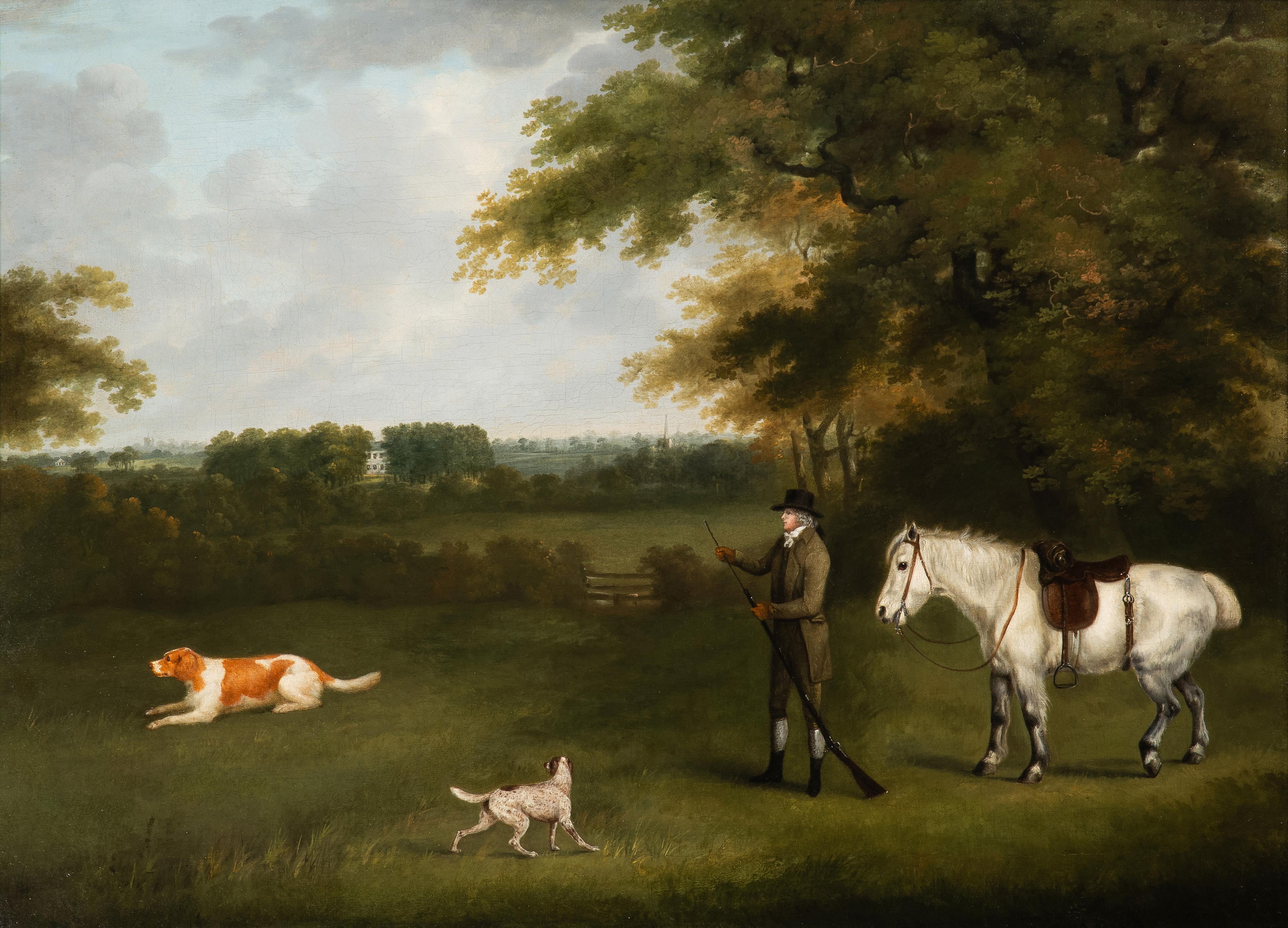 Ein Jäger mit Hunden und Pony – Painting von John Nost Sartorius