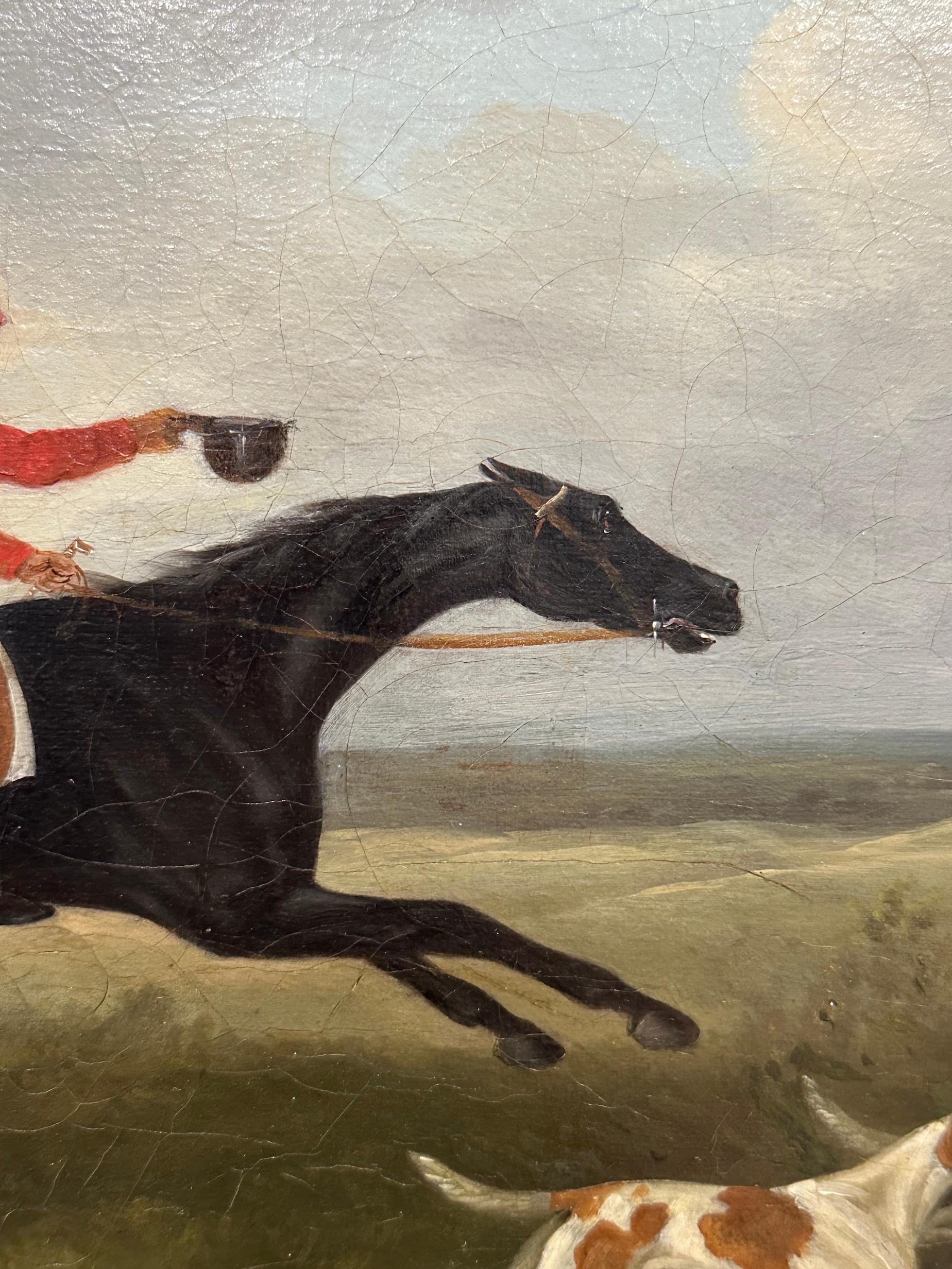 English 19th century Fox hunter with hounds, hunter and rider in a landscape For Sale 6