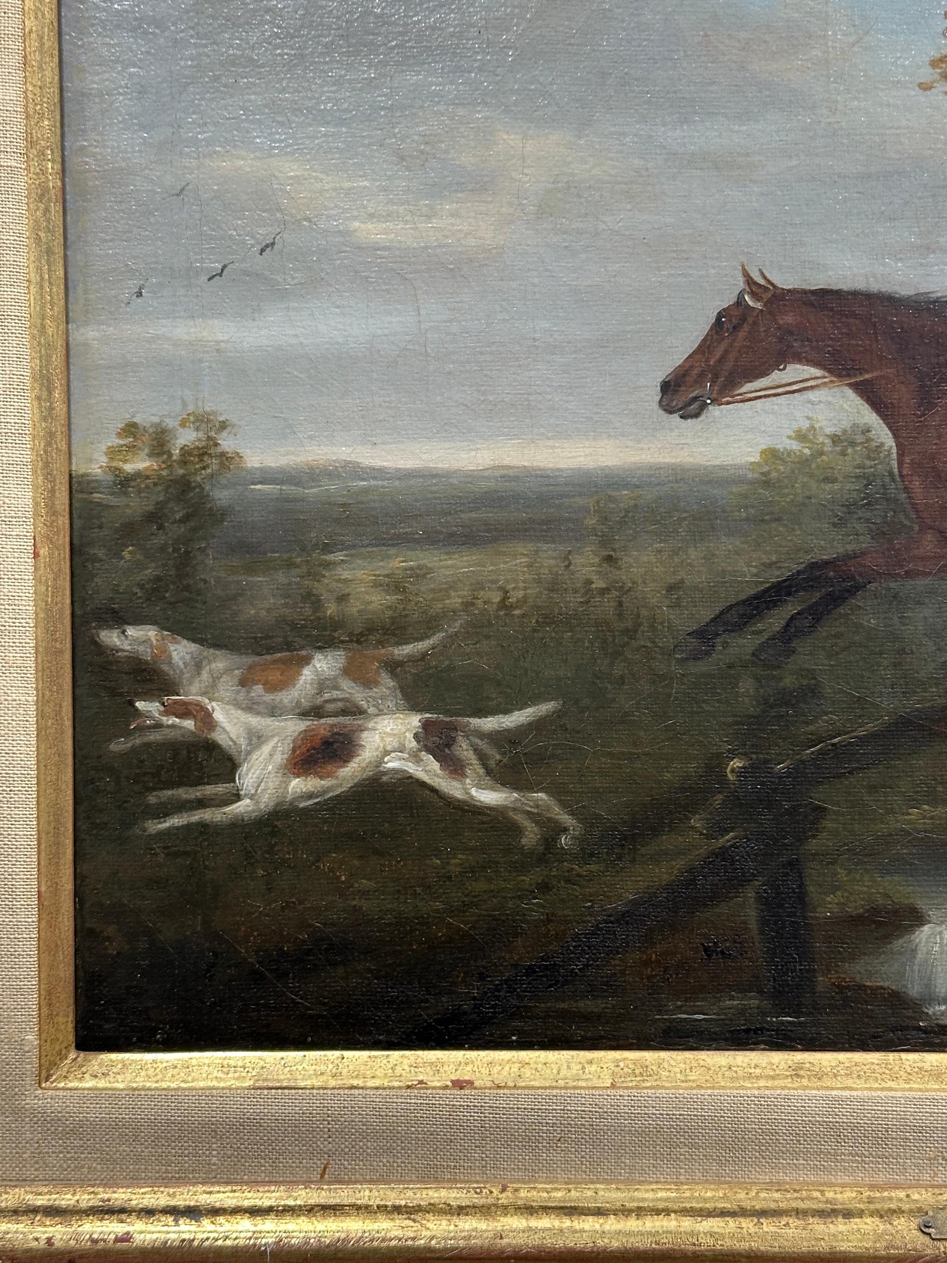 English 19th century Fox hunter with hounds, hunter and rider in a landscape For Sale 7