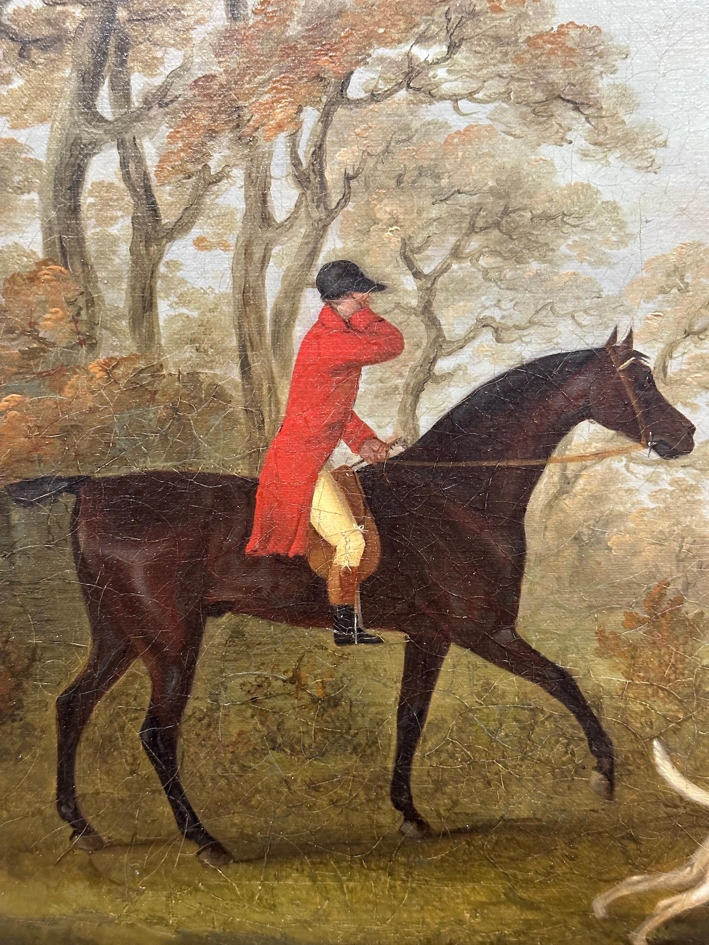 English 19th century Fox hunter with hounds, hunter and rider in a landscape - Victorian Painting by John Nost Sartorius