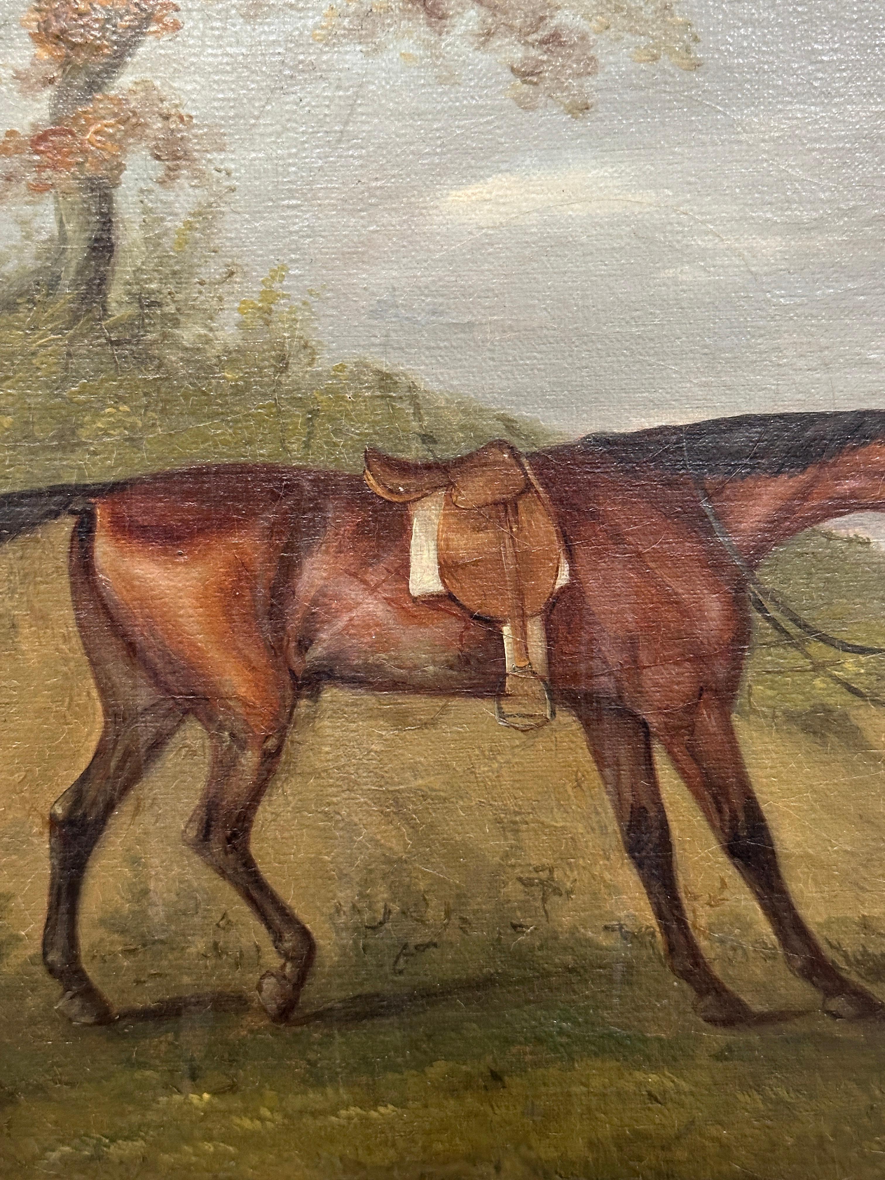 English 19th century Fox hunter with hounds, hunter and rider in a landscape - Victorian Painting by John Nost Sartorius