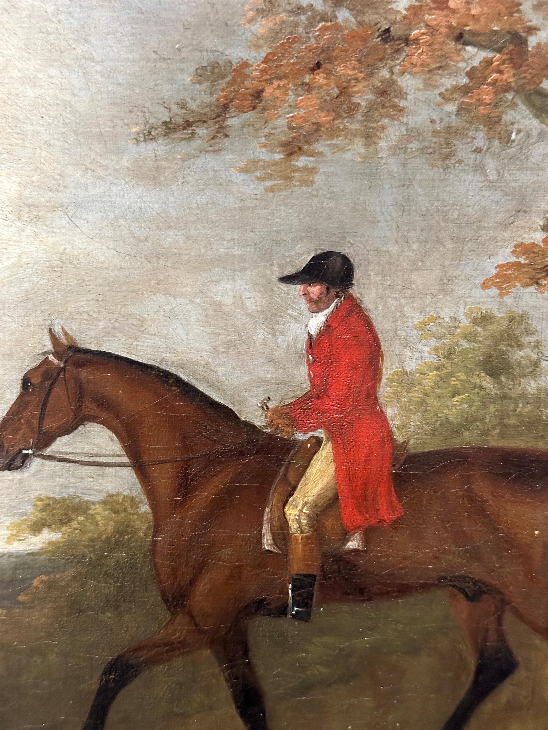 English 19th century Fox hunter with hounds, hunter and rider in a landscape - Victorian Painting by John Nost Sartorius