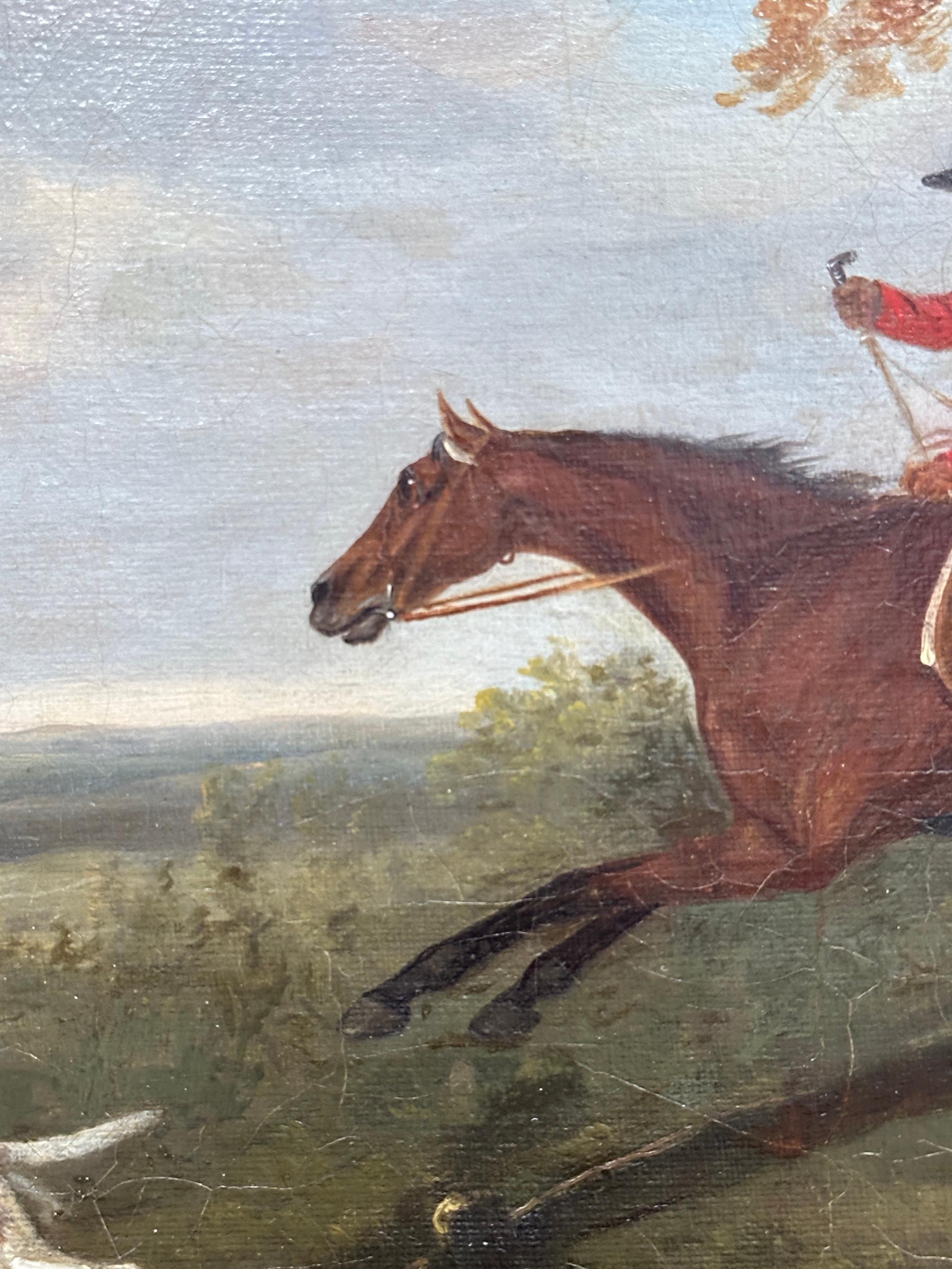 English 19th century Fox hunter with hounds, hunter and rider in a landscape - Black Figurative Painting by John Nost Sartorius