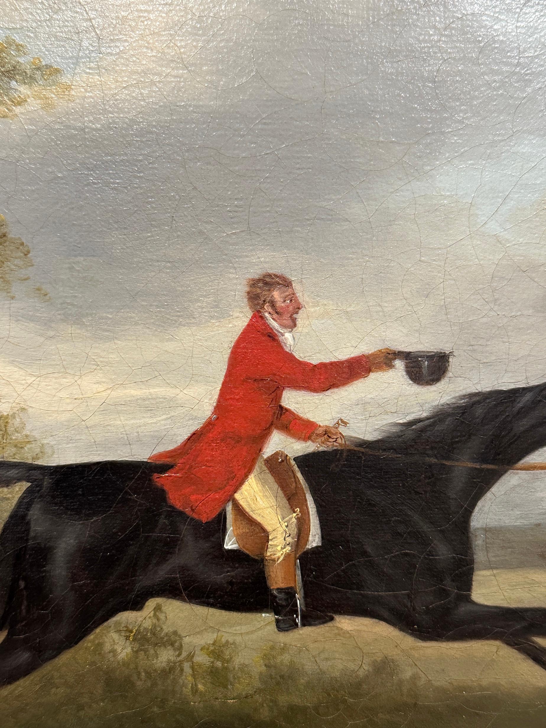 English 19th century Fox hunter with hounds, hunter and rider in a landscape For Sale 1