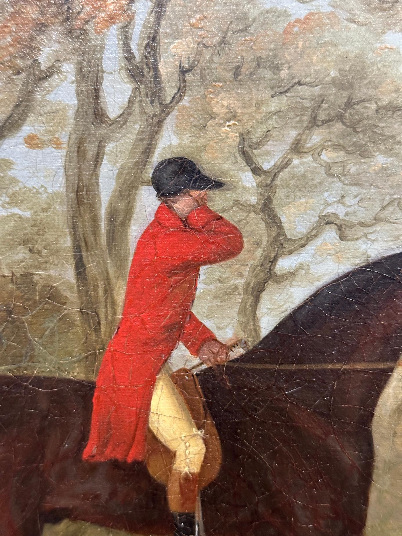 English 19th century Fox hunter with hounds, hunter and rider in a landscape For Sale 2
