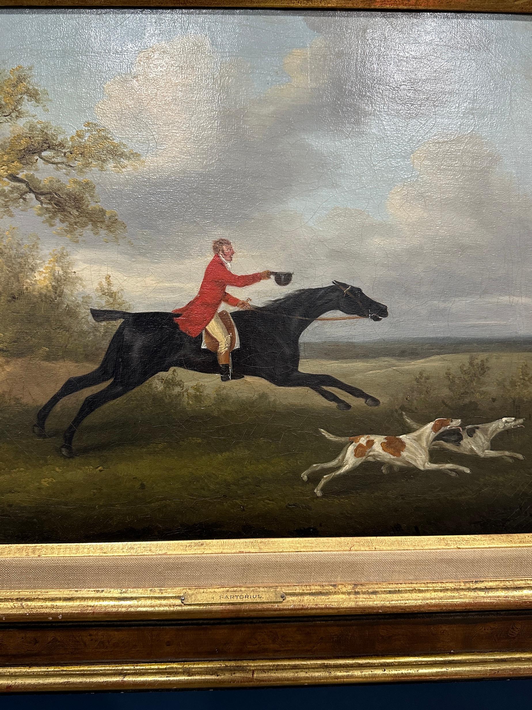 English 19th century Fox hunter with hounds, hunter and rider in a landscape For Sale 2