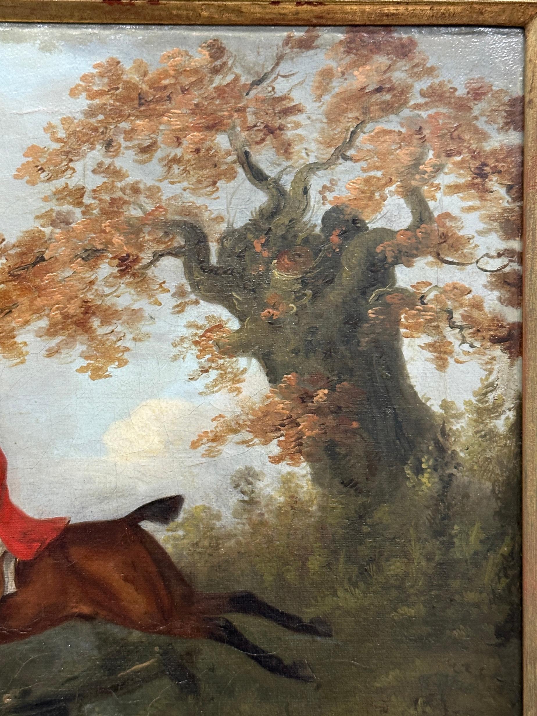 English 19th century Fox hunter with hounds, hunter and rider in a landscape For Sale 2