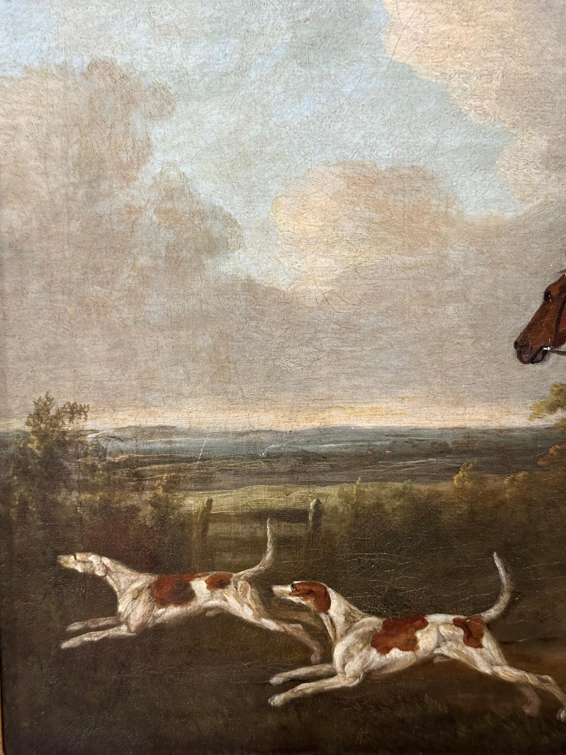 English 19th century Fox hunter with hounds, hunter and rider in a landscape For Sale 2