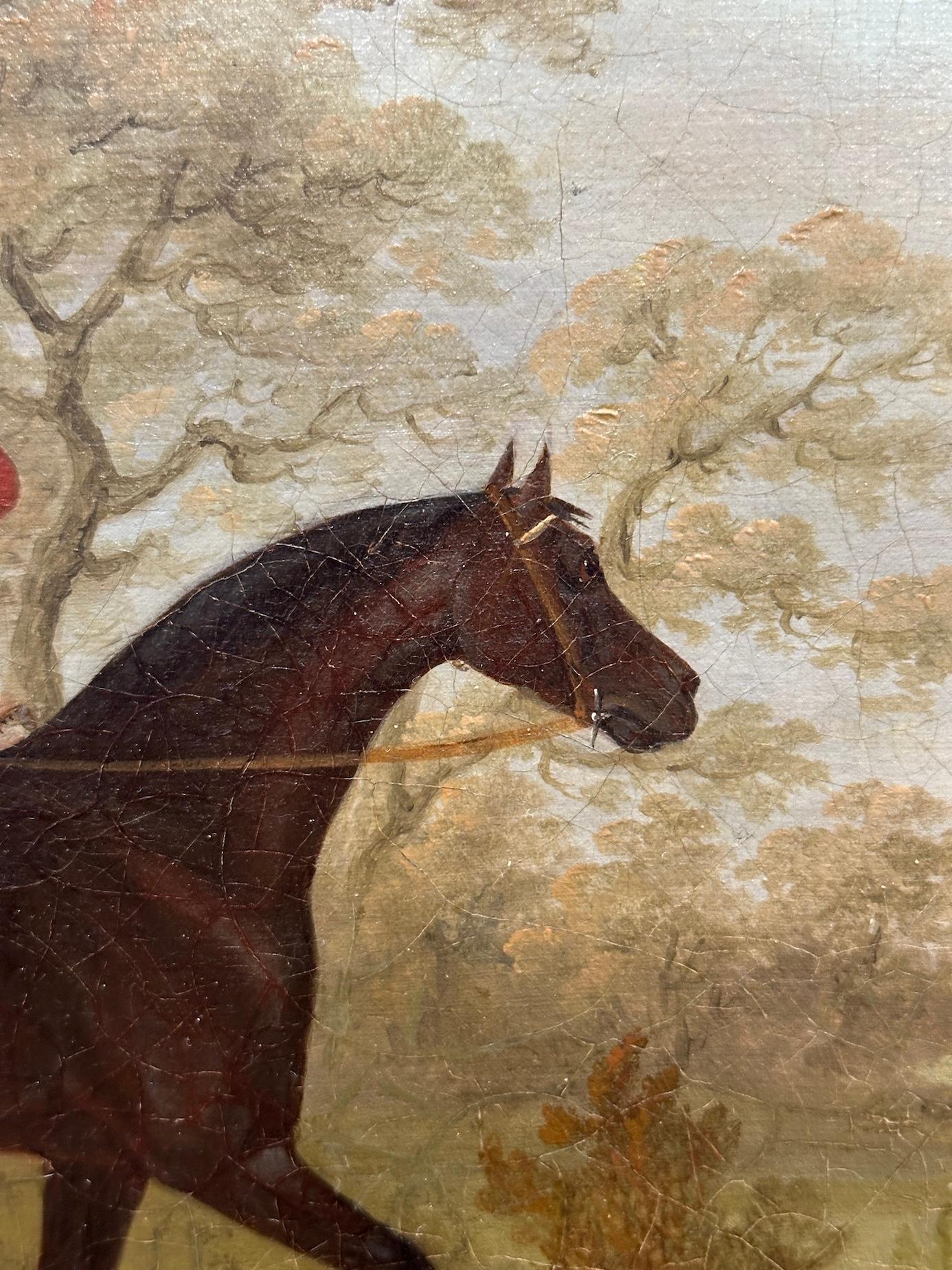 English 19th century Fox hunter with hounds, hunter and rider in a landscape For Sale 3
