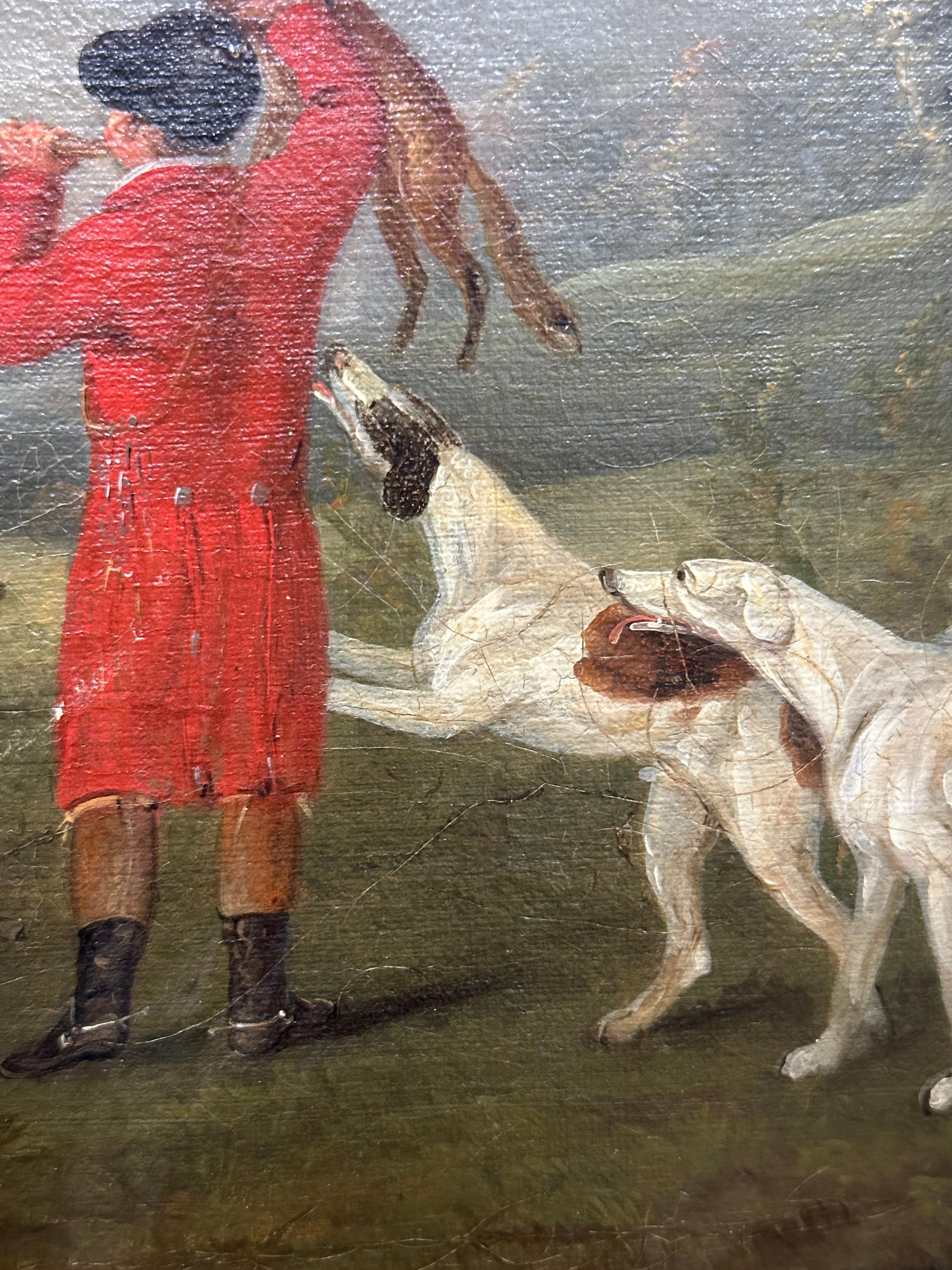 English 19th century Fox hunter with hounds, hunter and rider in a landscape For Sale 3