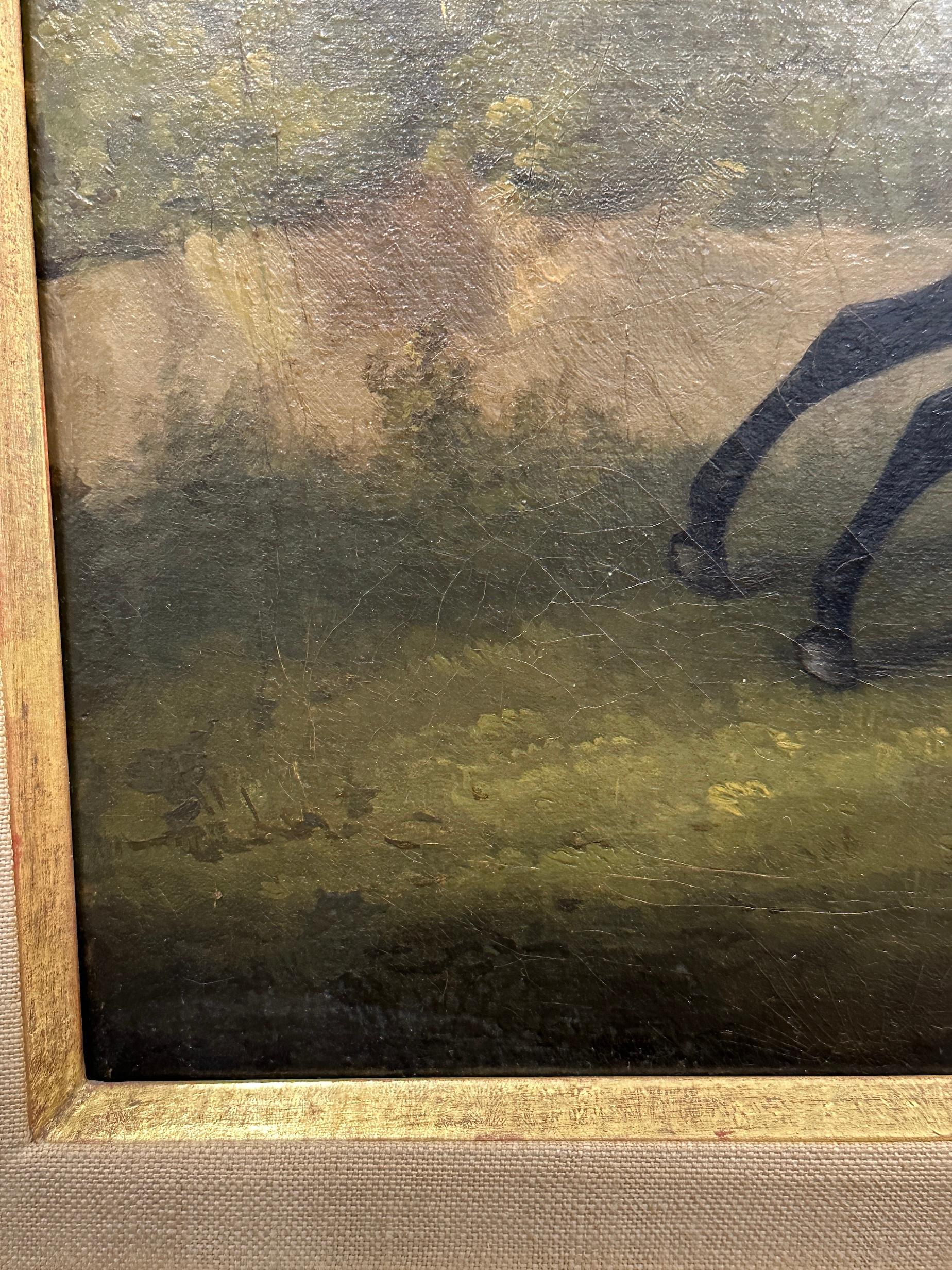 English 19th century Fox hunter with hounds, hunter and rider in a landscape For Sale 3