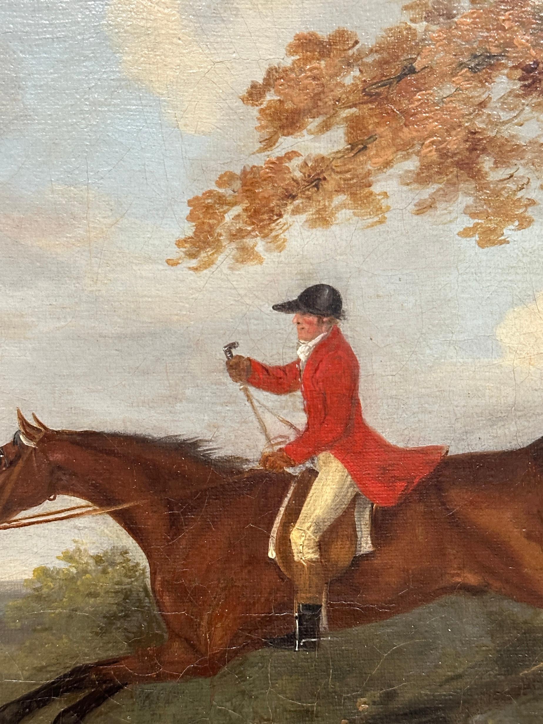 English 19th century Fox hunter with hounds, hunter and rider in a landscape For Sale 3