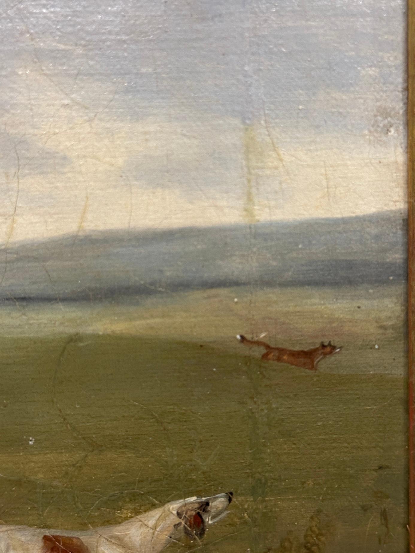 English 19th century Fox hunter with hounds, hunter and rider in a landscape For Sale 4