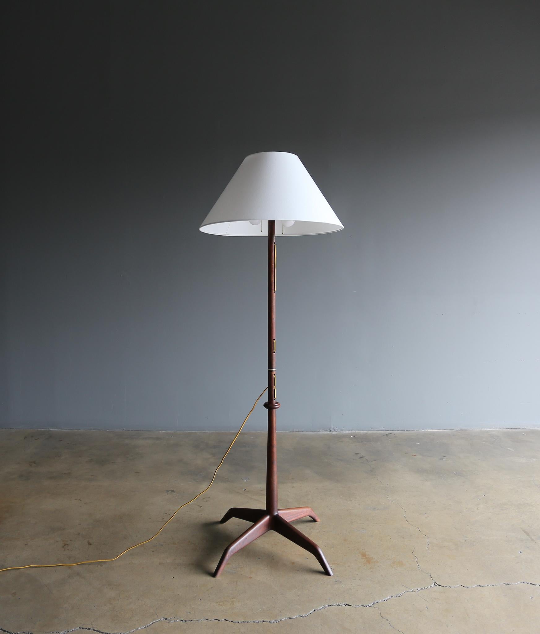 20th Century John Nyquist Handcrafted Walnut Floor Lamp, circa 1970