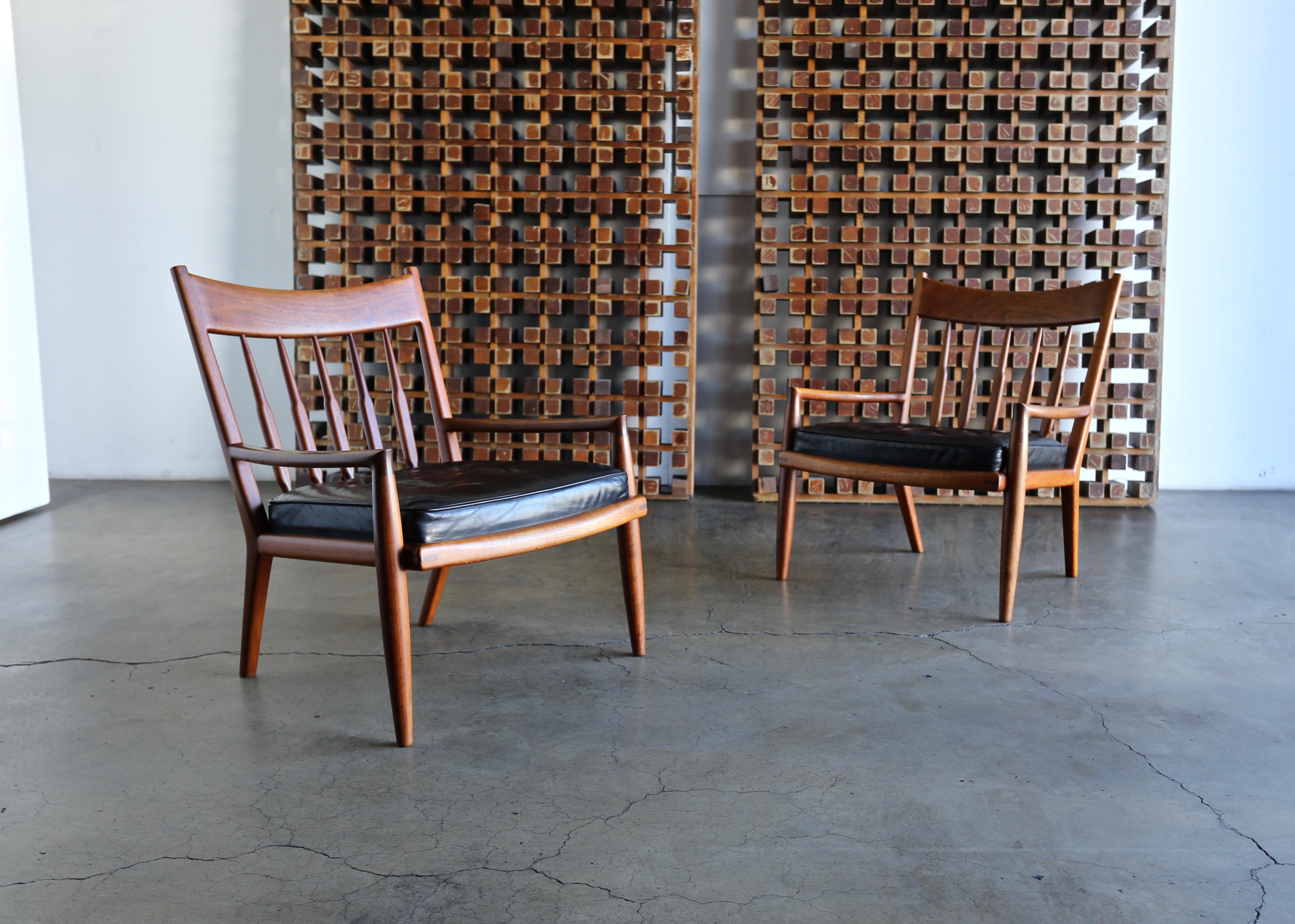 American John Nyquist Handcrafted Walnut Lounge Chairs, circa 1970