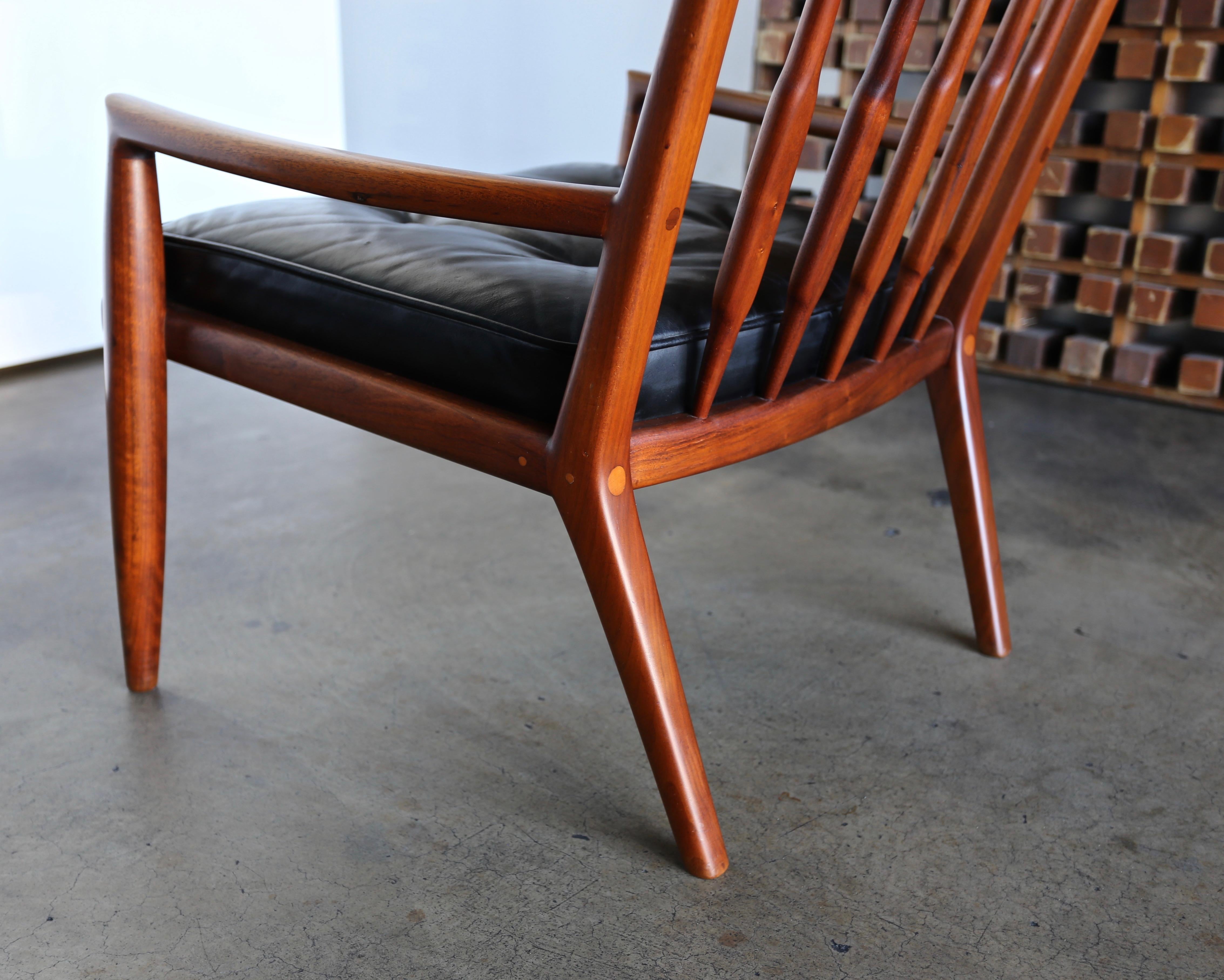 Leather John Nyquist Handcrafted Walnut Lounge Chairs, circa 1970