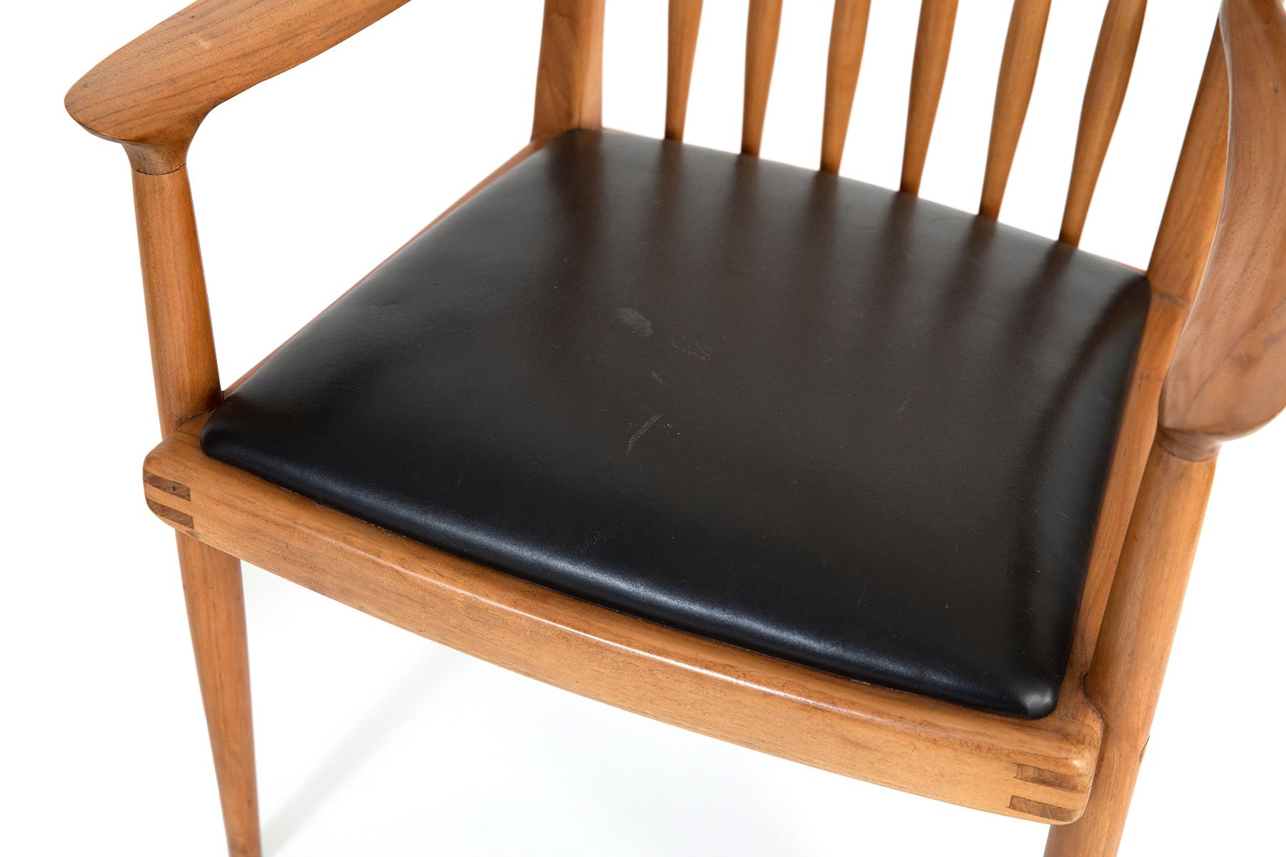 American John Nyquist Walnut & Leather Chairs Reminiscent of Sam Maloof