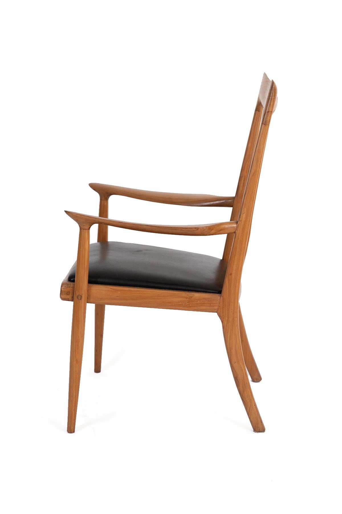 John Nyquist Walnut & Leather Chairs Reminiscent of Sam Maloof In Good Condition In Phoenix, AZ